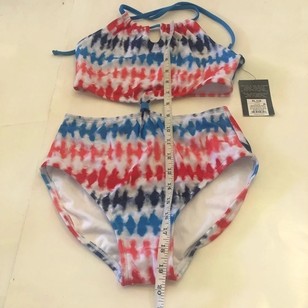 Art Class Girls' Tie-Dye Striped Cut Out Halter One Piece Swimsuit Size XL 14